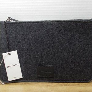 Graf Lantz Merino Wool Zipper Clutch Approx. 10"x6.5" Leather Pull